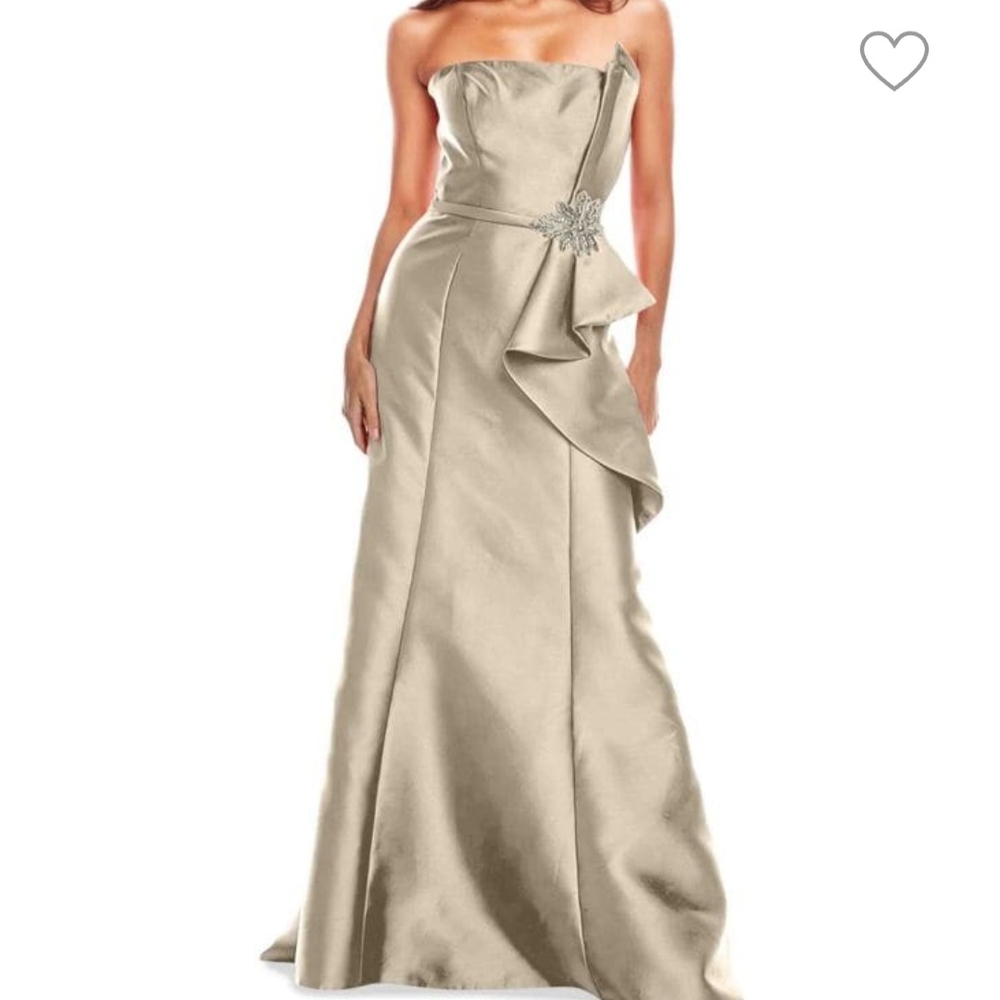 Rene Ruiz Strapless Champagne Evening Gown
